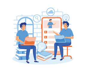 Poster - online education. tutorial podcast and business coaching concept. flat vector modern illustration