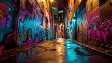 A Visual Feast For The Eyes With Bright Neon Graffiti Adorning Every Inch Of The Alleyway.