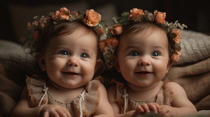 Wall Mural - Happy babies smiling cute in white background