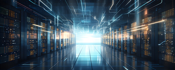 Wall Mural - Data server room background computer server cabinet background computer storage background data server cabinet background