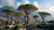 Endemic dragon trees in remote Socotra island, Yemen