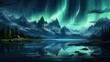 Aurora Borealis Over Mountainous Lake Landscape