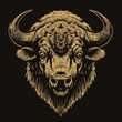 Flat logo bison etching style on a black background. Etching style.