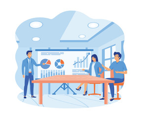 Wall Mural - Business Online Training.  Seminar or Courses. Mentor Doing Presentation About Marketing, Sales, Report, E-commerce.   flat vector modern illustration 