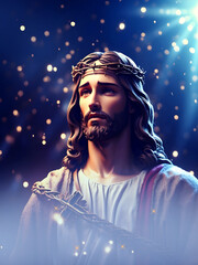 Wall Mural - jesus on the cross with a message with sparkling lights background