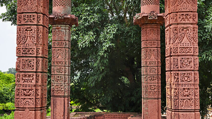 Wall Mural - Carving on the Pillars of Char Khamba Jain Temple, Peenjana, Baran, Rajasthan, India.