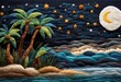 Landscape of the sea and sky at night, felt art