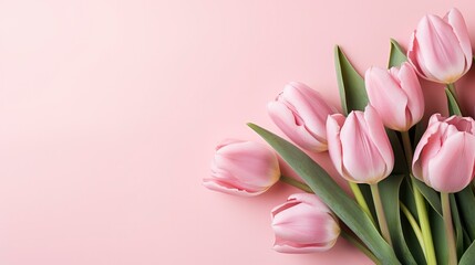 Wall Mural - Pink tulips on a pink background