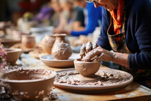 Senior Woman Taking A Pottery Class, Illustrating The Joy Of Learning New Skills And Creativity. Concept Of Artistic Expression And Exploration In Later Years. Generative Ai.
