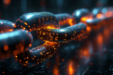 Poster - a series of interconnected blockchain nodes representing a secure and transparent global financial s