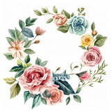 Fototapeta Kwiaty - Aesthetic watercolor flower frame clipart, pastel, watercolor nature illustration