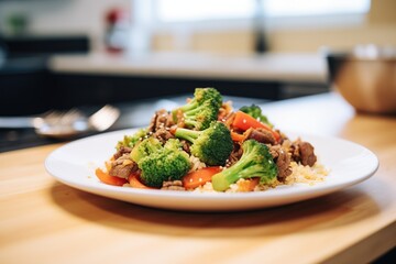 Wall Mural - stirfry with beef and broccoli on a plate