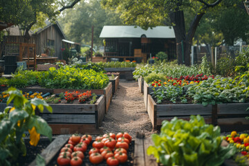 Canvas Print - A community garden project providing fresh produce to a local shelter, illustrating support for food security. Concept of community support and sustainable aid. Generative Ai.