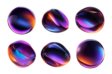 Poster - Bold holographic liquid blob shapes set isolated. Colorful iridescent bubbles