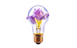 Purple flower inside the transparent bulb on a White or Clear Surface PNG Transparent Background.