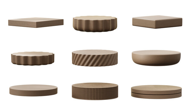 Podium wood set pack isolated background 3d rendering 