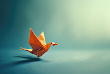 Origami Bird On A Plain Colored Background