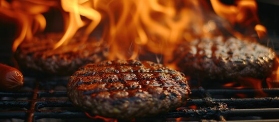 Sticker - Grilling hamburgers and hot dogs with flames.