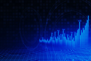 Leinwandbilder - Growing business chart on blue background. Financial growth and market concept. 3D Rendering.