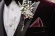 crystalembellished boutonniere on a velvet tuxedo at a gala event