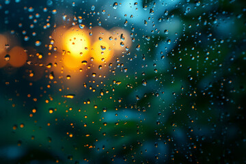 Wall Mural - an image of raindrops on a window, with the blurred outside world creating negative space. concept o