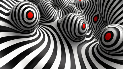 A background with optical illusion lines. Abstract black and white illusions in three dimensions.