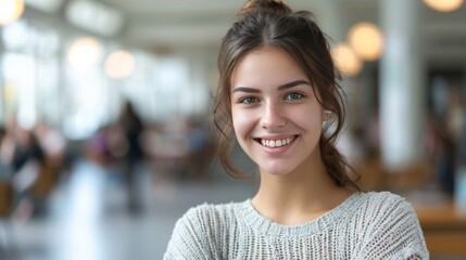 Wall Mural - Eager Psychologist: A psychology student's smile signifies empathy and a desire to make a difference in mental health