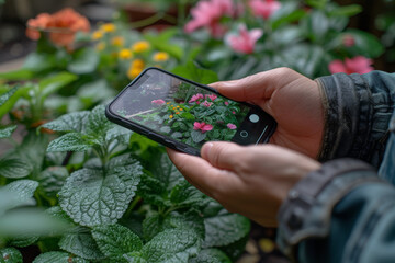 Wall Mural - An augmented reality gardening guide that overlays planting instructions and gardening tips onto real-world plants, encouraging users to cultivate their green spaces.  Generative Ai.