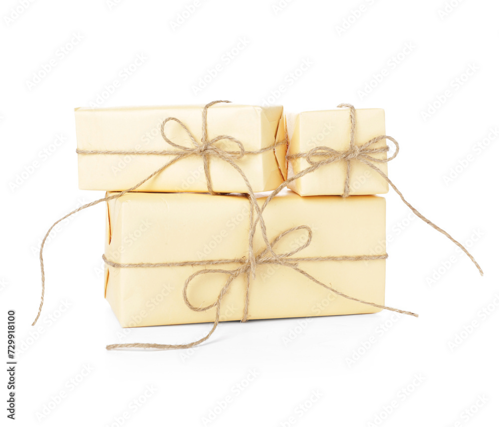 Gift boxes on white background. International Women's Day