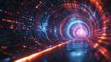 Fototapeta Przestrzenne - Futuristic tunnels of light and data, symbolizing technological advancement.