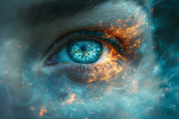 Aufkleber - A mystical portrayal of a third eye emitting waves of light, symbolizing insight and foresight. Concept of third eye perception and psychic vision. Generative Ai.
