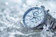 Beautiful luxury fashionable silver men's watch with splashes of water