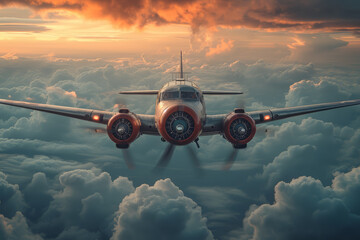 Wall Mural - A vintage airplane show, with classic aircraft performing maneuvers and displays. Concept of aviation history and aeronautical engineering. Generative Ai.