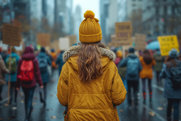 Wall Mural - An image of a public demonstration for climate action, showcasing activism and public awareness. Concept of advocacy and community engagement in environmental issues. Generative Ai.