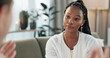 © Coetzee/peopleimages.com - Psychology, mental health and empathy with a black woman therapist talking to a patient in her office. Support, consulting and trauma with a young psychologist listening to a client in grief therapy