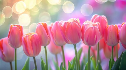 Tulip Serenity: Vibrant tulips in full bloom set against a serene, soft-focus background