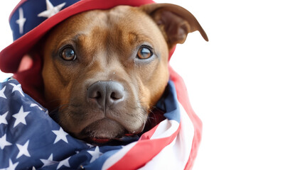 Wall Mural - Patriot dog wearing a US flag scarf isolated on white transparent, USA presidential election, PNG