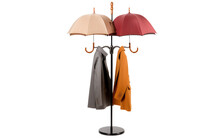 Enhance Your Space With A Modern Coat Rack Featuring An Umbrella Stand On A White Or Clear Surface PNG Transparent Background.