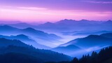 Fototapeta Lawenda - Mountain Mist at Dawn: Shades of purple and blue shrouded in mist evoke the majesty of mountains at sunrise.