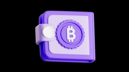 Poster - 3D Animation of Crypto Wallet with Bitcoin Symbol | Alpha Channel