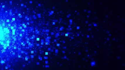 Leinwandbilder - An animated background of rows of squares changing color and moving chaotically. Pixel graphics, moving squares and particles. Background of glowing squares. Bright abstract mosaic blue background wit