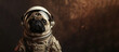 Astronaut pug dog in a space suit with a helmet.