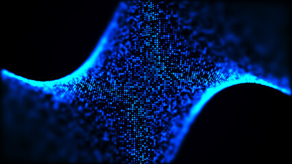 Poster - A bright wave of luminous dots. Network connection structure. Big data. Futuristic background for presentation design. 3D rendering.