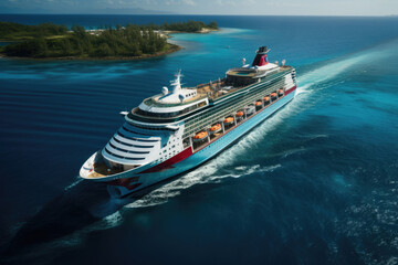 Poster - Cruise ship near the shore from a bird's eye view