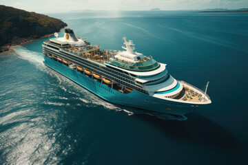 Poster - Cruise ship near the shore from a bird's eye view