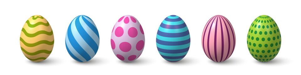 Poster - 3d Easter eggs set. Painted beautiful trendy icon of realistic colorful egg