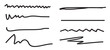 Pen underline line stroke, marker scribble. Hand drawn mark, brush drawn curve. Pen text underline, handwritten doodle elements, lettering emphasis. Vector illustration.