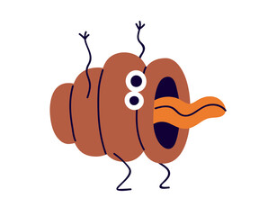 Poster - Funny comic shit character. Cute excited mad poo shouting, open mouth and tongue. Crazy fun emotion, expression, screaming sticker, emoji. Flat vector illustration isolated on white background