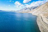 Fototapeta Natura - High mountain lake Pangong Tso, aerial view, Himalaya nature, Ladakh, India