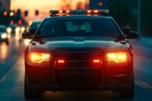 front grill strobes of a police car during a traffic stop